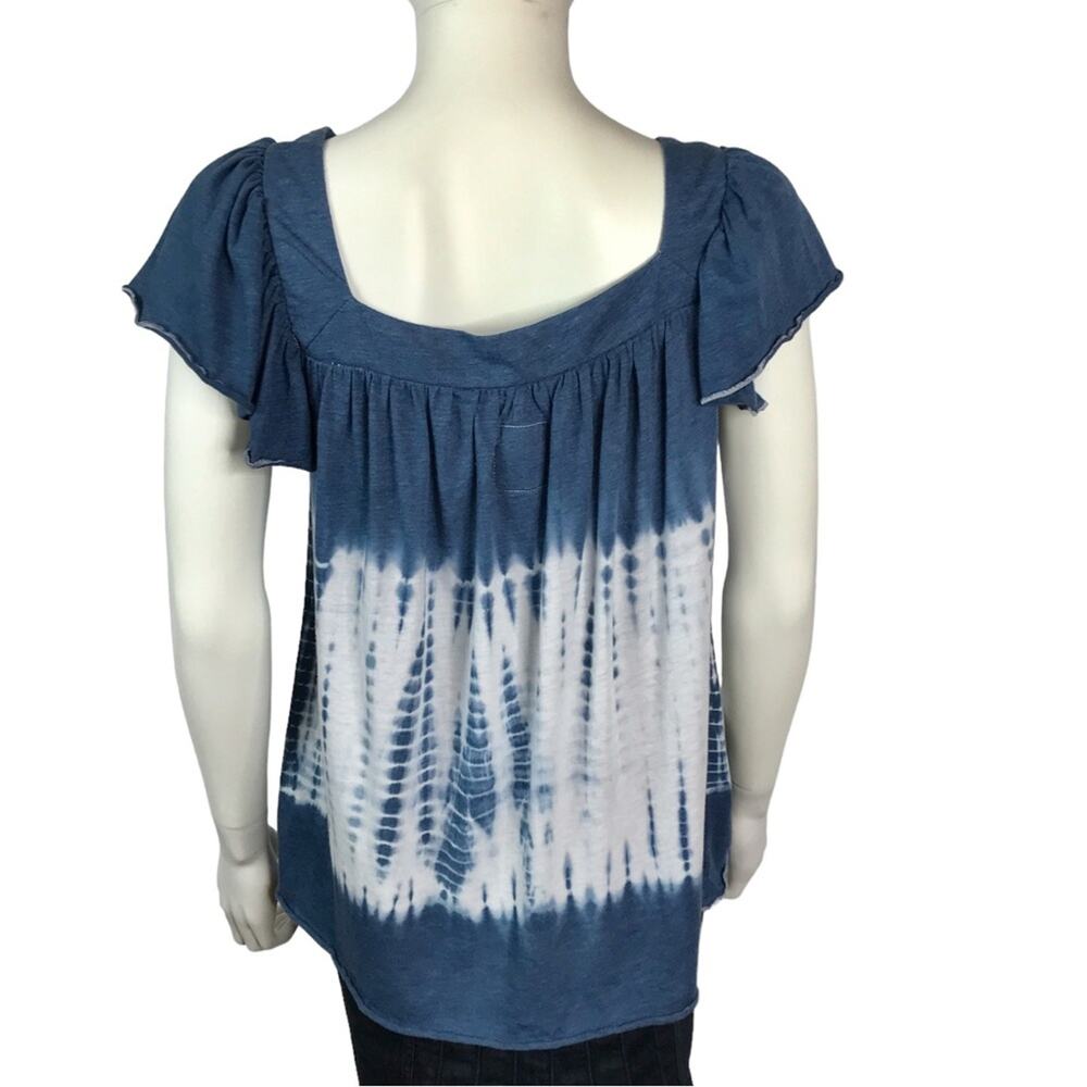 Chaser Blue & White Tie Dye Boho Tee Shirt Vintage Jersey Flutter Sleeves - Picture 6 of 7